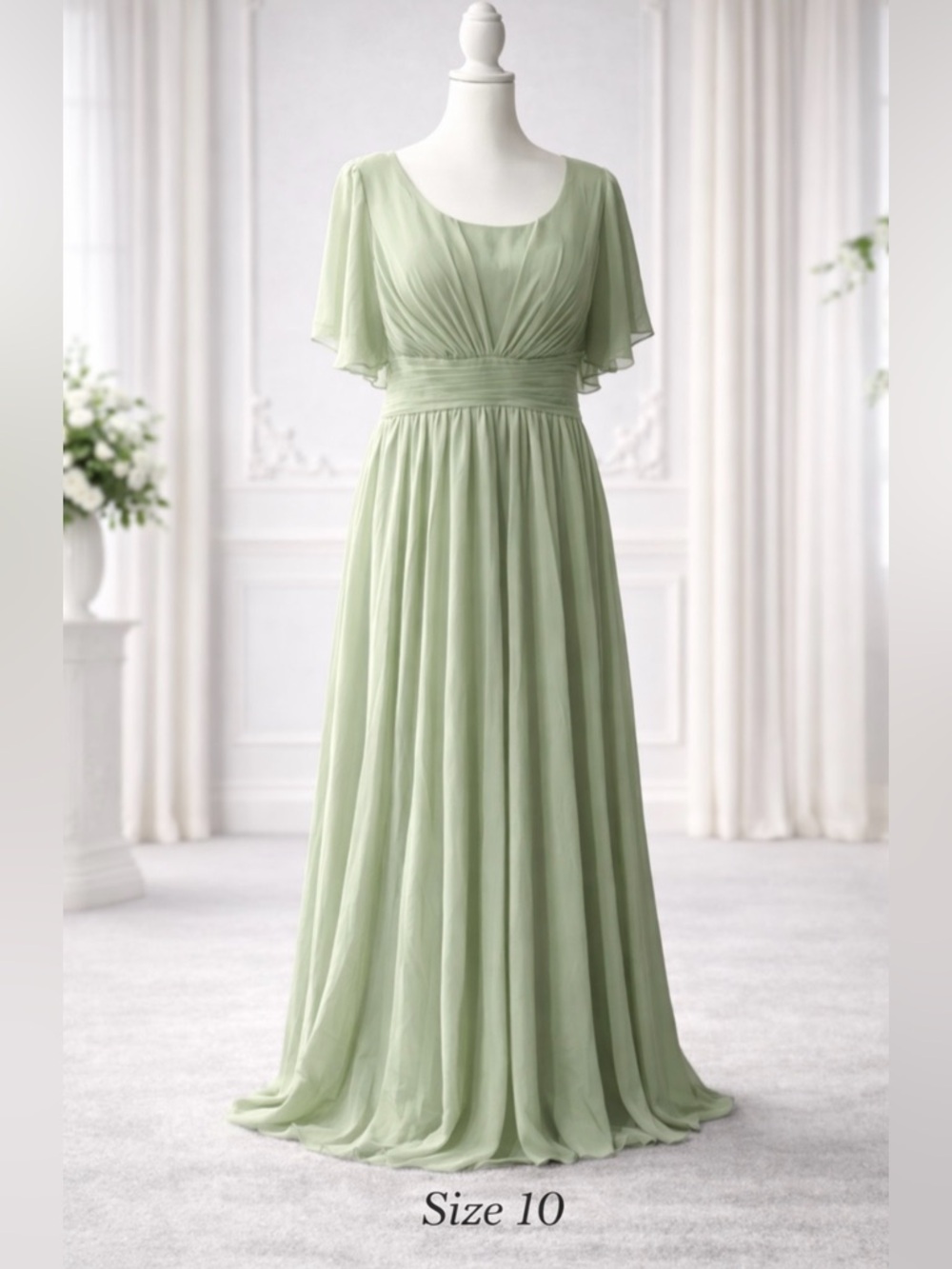 Elegant Sage Green Chiffon Maxi Dress
